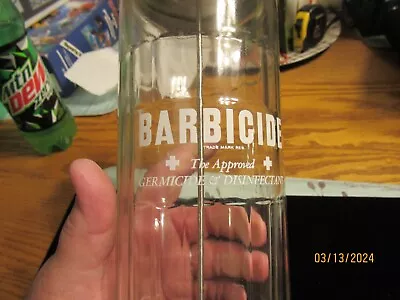 BARBICIDE Barbers Disinfectant Glass Jar Metal Lid Germicide 11  Vintage • $17.99