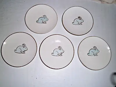 Bunny Rabbit Ceramic 8.5” 4 Luncheon Plates Rustic Blue Cream Country Portugal~V • $18.78