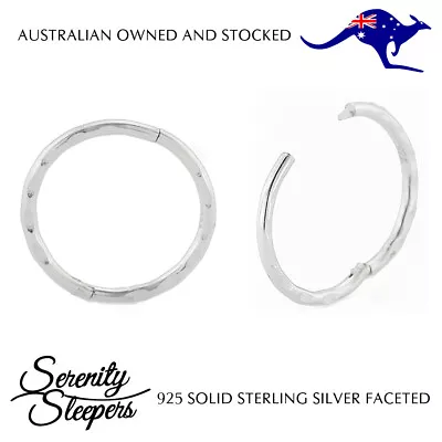 Sterling Silver 925 Faceted Sleeper Hoop Earrings Solid Hinged (Pair) NEW • $15.80