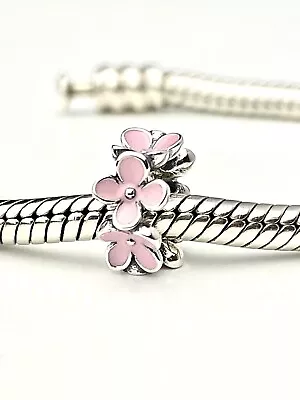 Pink Flower Charm Bead Floral Genuine 925 Sterling Silver & Enamel 💖 • £14.95