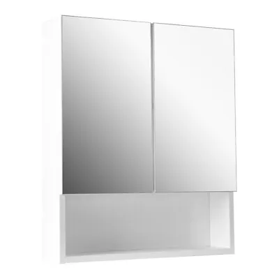 2 Doors White Mirror Cabinet Wall Mounted Modern Storage Unit Bathroom MDF • £39.99