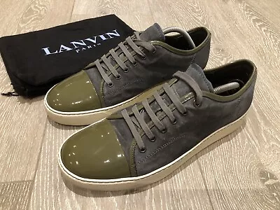 Lanvin Grey Suede & Khaki Green Leather Toe Cap Trainers | Men’s UK 10 • £100