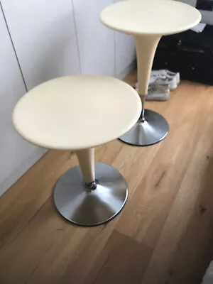 £750 • Buy Two Vintage Designer Bombo Tables By Magis - Adjustable Height - Pale Yellow!