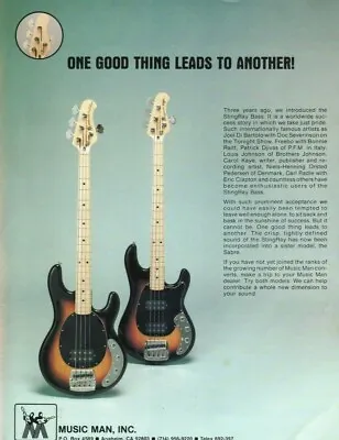 1980 Music Man StingRay And Sabre Bass Guitars - Vintage Ad • $10.67