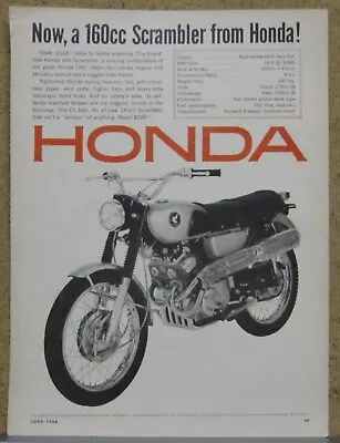 1966 Honda 160 Scrambler Motorcycle Print Ad; CL-160 • $7.95