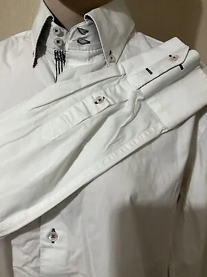 7 Camicie Slim Fit Stretch White Shirt Italian Designer L/sleeves Pit To Pit 22 • £14.99