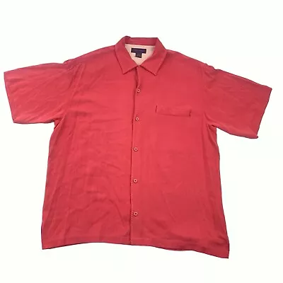 Toscano Mens XL Silk Red Bowling Loop Collar Short Sleeve Button Shirt (Z18) • $29.95