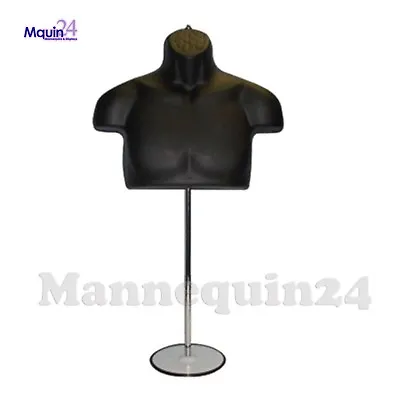 Male Torso Body Dress Form Mannequin Black Chest W/ Stand + Hook For Hanging • $52.85