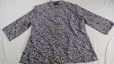 May King High Fashion Jacket Oriental  Brocade Satin Gray Frog Buttons Size 13 • $18.99