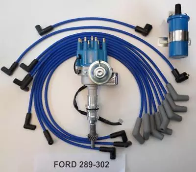 SMALL BLOCK FORD 289-302 BLUE Small HEI Distributor + 45K Coil +SPARK PLUG WIRES • $152.84