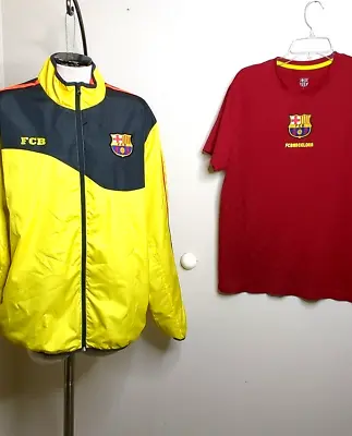 FC Barcelona FCB Soccer Futbol Warm-Up Track Jacket Full Zip Size Large Yellow • $36