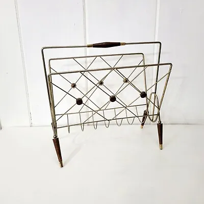 Mid Century Modern Wire And Teak Magazine Rack • $81.25