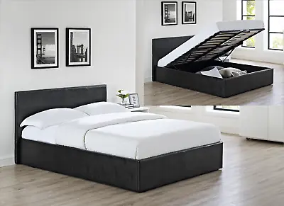 LUNA Ottoman Storage Gas Lift Up Single & Double & King Size Faux Leather Bed • £169.99