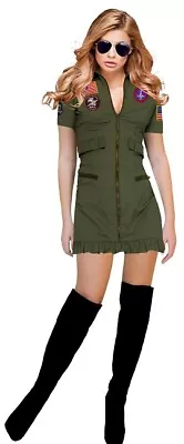 Top Gun Dress Aviator Pilot Air Force Flight 1980s Women Costume Complete • $56.99