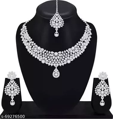 Indian Bollywood Fashion Kundan Choker Necklace Bridal Earrings CZ Jewelry Set • $37.28