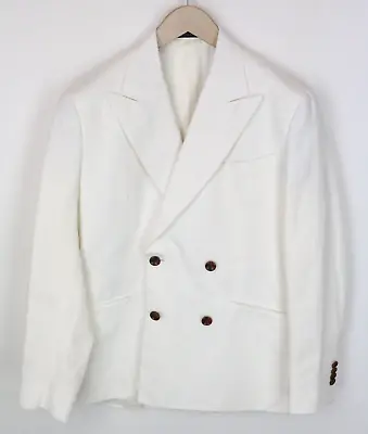 SUITSUPPLY La Spalla Men Blazer UK34R Off-White Linen Cotton Double-Breasted • £179.99