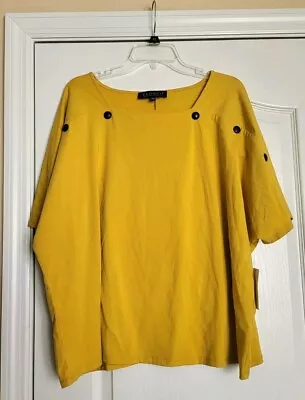 Eloquii Mustard Yellow  Metal Faux Snap Sleeve Top Women’s Size 18/20 NWT  • $16.95