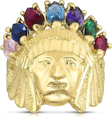 £241.03 • Buy 3D Size 7 Men's Indian Chief Head CZ Ring Real Solid 10K Yellow Gold 