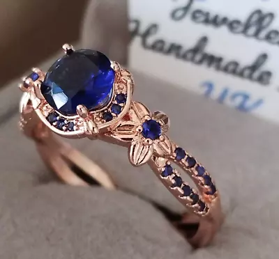 CRK: Woman Rose Gold Plated Silver Ring. Size T-U. Blue SapphireBeryl Simulated • £14.99