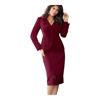 Size 8 Burgundy Cutwork Skirt Set Midnight Velvet Career Business Dinner Suit • $62.40