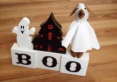 Felt Dachshund Sculpture Red Brown Ghost BOO Halloweenie Spooky Sign Decor  • $30