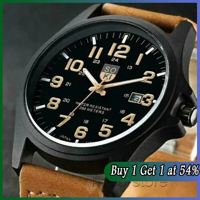 Men’s Military Leather Date Quartz Analog Army Casual Dress Wrist Watches UK • £4.57