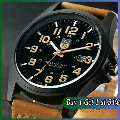 View Details Men’s Military Leather Date Quartz Analog Army Casual Dress Wrist Watches UK • 4.57£