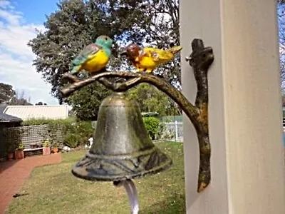 Vintage Cast Iron Hand Painted Bird On Twig Door Garden Bell 082015 • $44.50