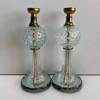 Set Of 2 Vintage MCM Mid Century Clear Class Hobnob Table Lamps - NO WIRING • $75