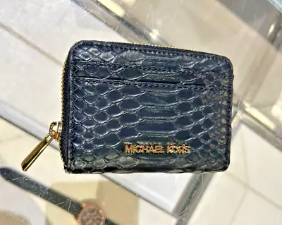 Michael Kors Jet Set Women Medium Zip Around Card Case Coin Pouch Wallet Black • $46