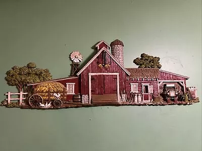 Vintage Farm Barn Scene Burwood Products Co 1974 3D Wall Hanging 46   • $79.99