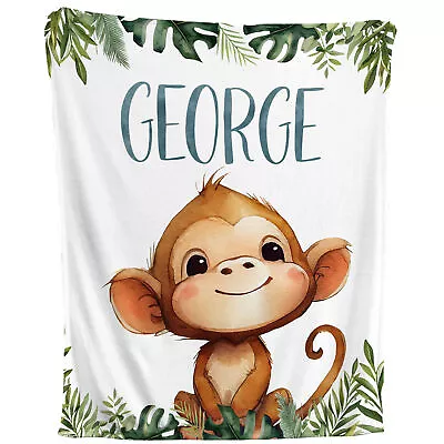 Monkey Blanket - Personalized Fleece Throw Jungle Nursery Theme Kids Baby Gift • $64.95