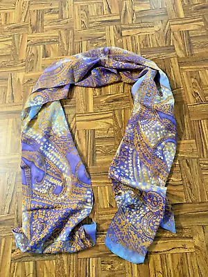 CEJON Tagged 100% Polyester Blue & Gold Paisley Batik Print Rectangle Scarf • $2.99