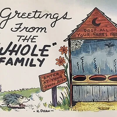 Humorous Vintage Outhouse Greetings From The Whole Family Funny Cartoon Art • $12.88