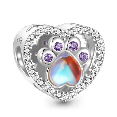 Pet Paw Heart S925 Sterling Silver Bead Charm For Women Aunt Mum Nan • £7.90