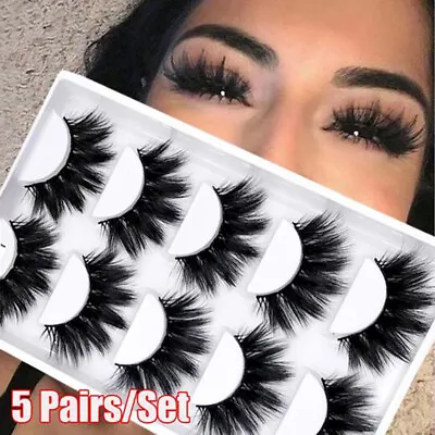 5 Pairs 5D Mink Hair 25MM False Eyelashes Natural Thick Long Eye Lashes Wispy @ • $1.67