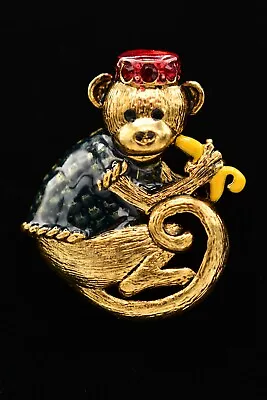 Danecraft Vintage Monkey Pin Brooch Eating Banana Gold NOS Signed 80s BinA7 • $11.16