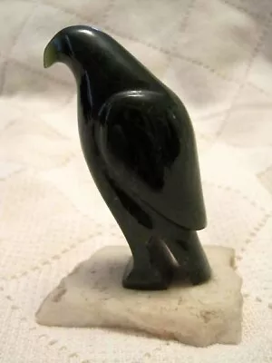 VTG EAGLE JADE SCULPTURE By DAVID WONG MASTER CARVER RAW MARBLE BASE 1937-1998  • $434.57