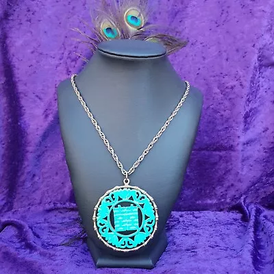 Vintage JJ Jonette Massive Asian Green Teal Enamel Statement Pendant Necklace • $22.99