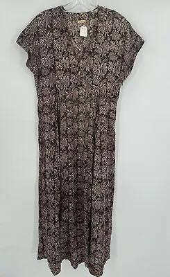 Matta Womens Brown Woven Floral Cotton Lightweight V Neck Long Dress Sz S • $145