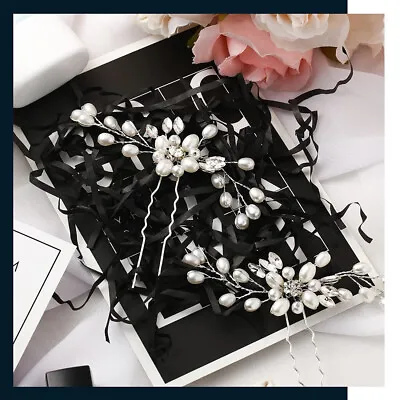£3.18 • Buy Flower Wedding Hair Pins Bridesmaid Crystal Diamante Pearls Bridal Grips Clips