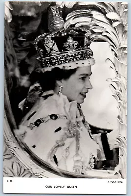 England Postcard Lovely Queen Elizabeth With Crown C1950's RPPC Photo Tuck Art • £28.88