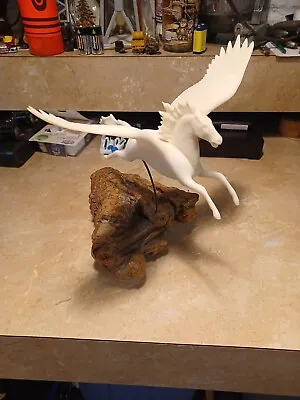 Vintage John Perry Pegasus Sculpture On Burlwood Base- Winged Horse Statue 1983 • $70