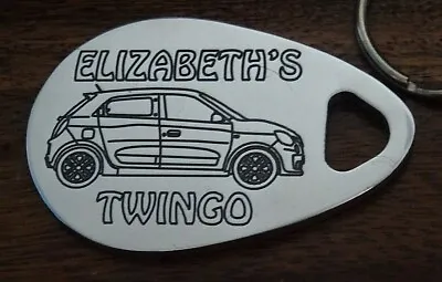 Personalised RENAULT TWINGO New Shape Car Keyring ANY NAME Engraved Custom Made • £6.49