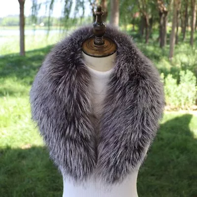 Men&Women Detachable Fox Fur Collar Winter Coat 100cm Silver Fox Fur Scarf • $37.18