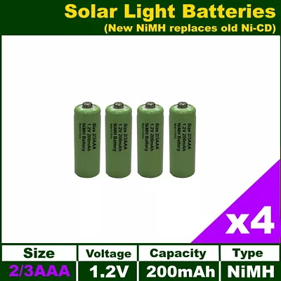 4 X 2/3AAA (Two Thirds AAA 30mm) Solar Light Batteries Rechargeable 1.2V NiMH  • £5.75