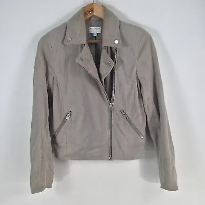 Witchery Womens Goat Suede Leather Jacket Size 8 Grey Long Sleeve Zip 069258 • $34.95