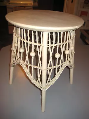 Vintage Wicker Stick & Ball Wood Plant Fern Stand Antique Round Top Side Table • $129.99