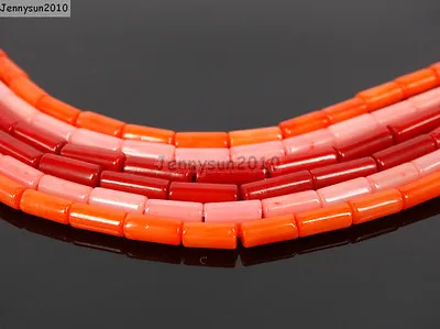 Natural Coral Gemstone 3mm X 7mm Round Tube Beads 16'' Strand Red Orange Pink • $1.91