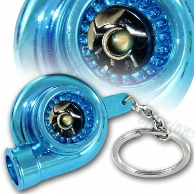 Blue Finish Ball Bearing Spinning Turbo Charger Key Chain FOB Lanyard Key Ring • $5.11